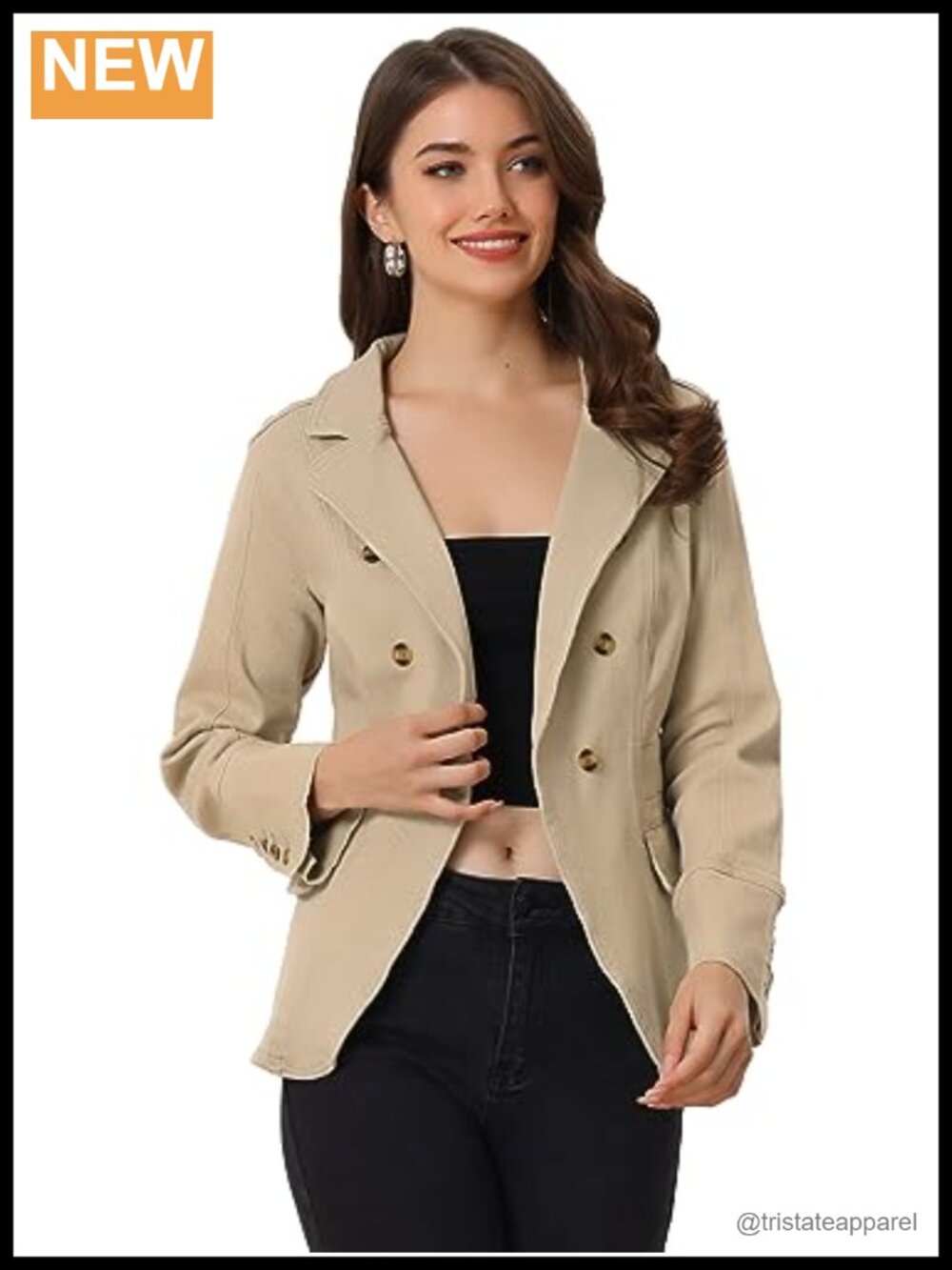 Women Denim Button Down Blazer Jacket Notched Lapel Long Sleeve